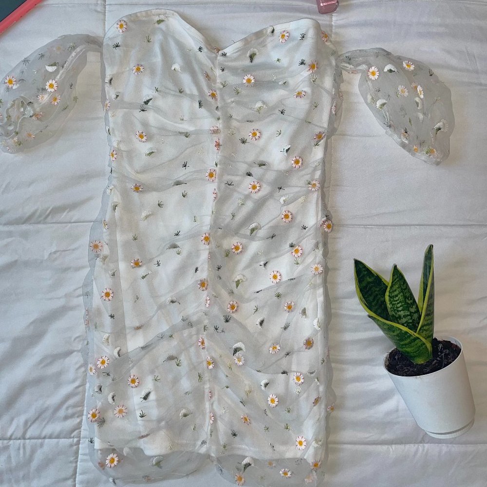 Nasty Gal Floral Mesh Puff Sleeve Dress
